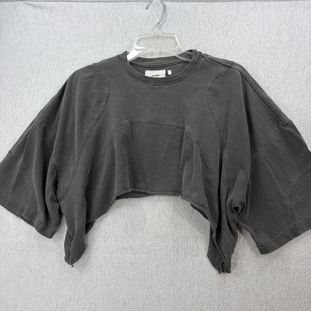 RARE Joah Brown Dreamer Asymmetrical Slouchy Crop Top Charcoal Grey Wash XS/S